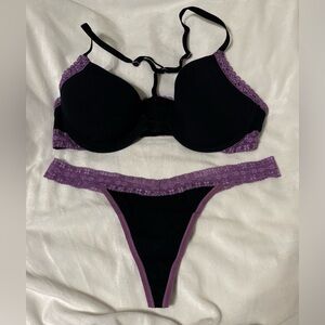 Black and Purple Lace Lingerie Set
